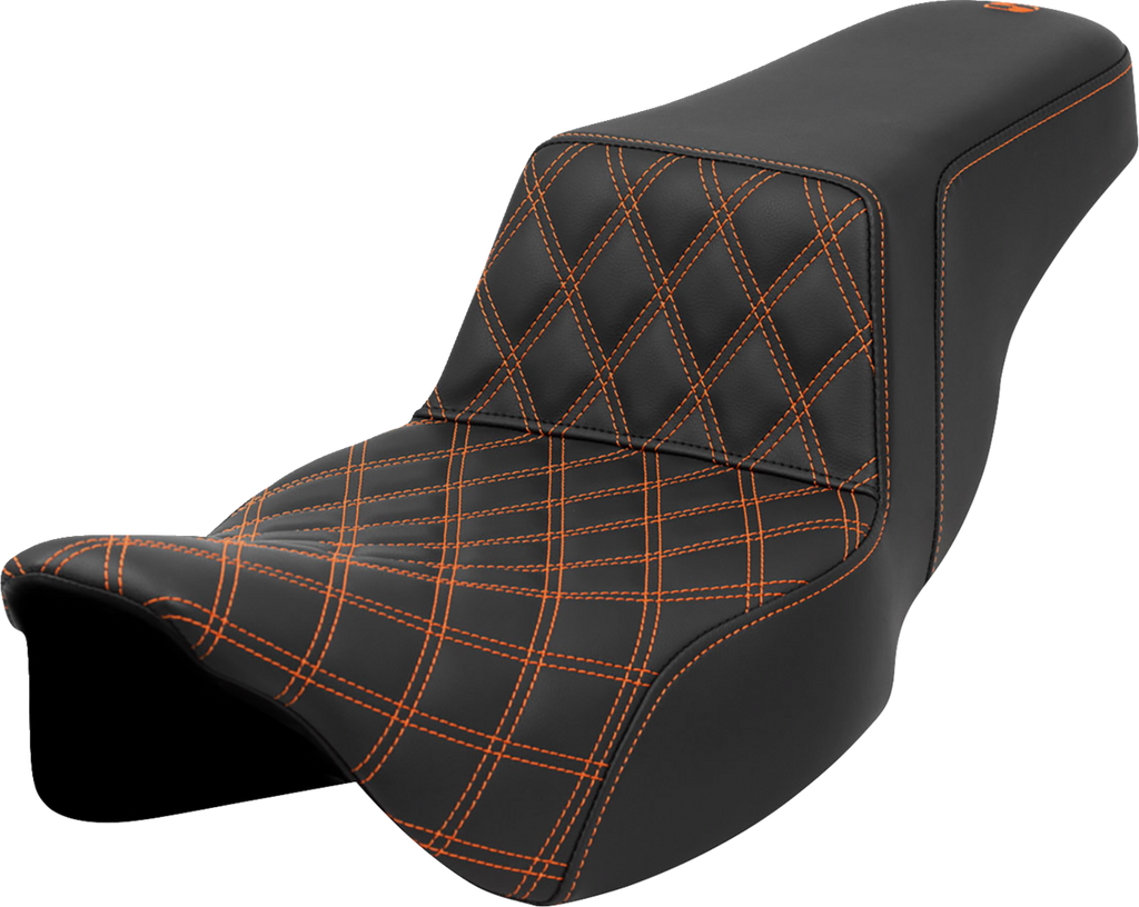 SADDLEMEN Step-Up Seat - Front Lattice Stitch - Orange Stitch - Extended Reach - FLH/FLT '08-'23