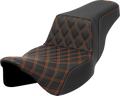 SADDLEMEN Step-Up Seat - Front Lattice Stitch - Orange Stitch - Extended Reach - FLH/FLT '08-'23