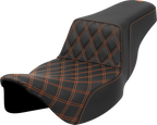 SADDLEMEN Step-Up Seat - Front Lattice Stitch - Orange Stitch - Extended Reach - FLH/FLT '08-'23