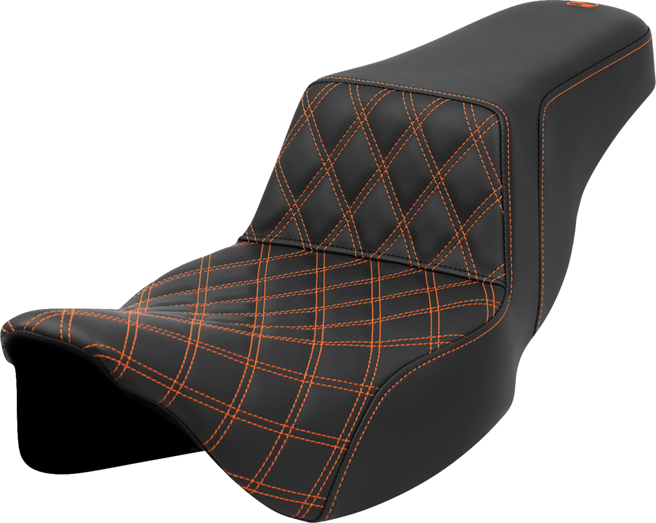 SADDLEMEN Step-Up Seat - Front Lattice Stitch - Orange Stitch - Extended Reach - FLH/FLT '08-'23