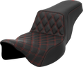 SADDLEMEN Step-Up Seat - Front Lattice Stitch - Red Stitch - Extended Reach - FLH/FLT '08-'23