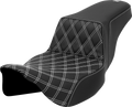 SADDLEMEN Step-Up Seat - Front Lattice Stitch - White Stitch - Extended Reach - FLH/FLT '08-'23