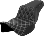 SADDLEMEN Step-Up Seat - Front Lattice Stitch - White Stitch - Extended Reach - FLH/FLT '08-'23