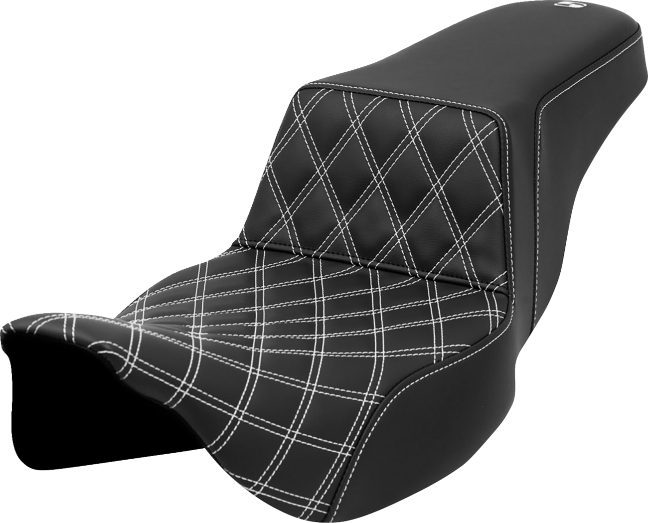 SADDLEMEN Step-Up Seat - Front Lattice Stitch - White Stitch - Extended Reach - FLH/FLT '08-'23