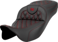 SADDLEMEN Extended Reach Roadsofa™ Seat - Lattice Stitch - Red Stitch - without Backrest - FL '08-'24