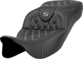 SADDLEMEN Extended Reach Roadsofa™ Seat - Lattice Stitch - Silver Stitch - without Backrest - FL '08-'24