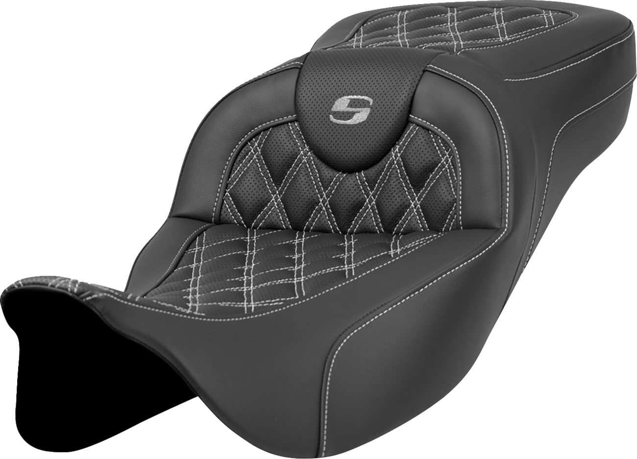 SADDLEMEN Extended Reach Roadsofa™ Seat - Lattice Stitch - Silver Stitch - without Backrest - FL '08-'24