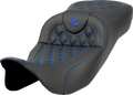 SADDLEMEN Extended Reach Roadsofa™ Seat - Lattice Stitch - Blue Stitch - without Backrest - FL '08-'24