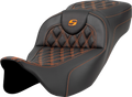 SADDLEMEN Extended Reach Roadsofa™ Seat - Lattice Stitch - Orange Stitch - without Backrest - FL '08-'24