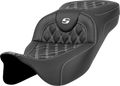 SADDLEMEN Extended Reach Roadsofa™ Seat - Lattice Stitch - White Stitch - without Backrest - FL '08-'24