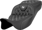 SADDLEMEN Extended Reach Roadsofa™ Seat - Lattice Stitch - White Stitch - without Backrest - FL '08-'24