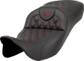 SADDLEMEN Extended Reach Roadsofa™ Seat - Lattice Stitch - Burgundy Stitch - without Backrest - FL '08-'24