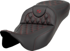 SADDLEMEN Extended Reach Roadsofa™ Seat - Lattice Stitch - Burgundy Stitch - without Backrest - FL '08-'24