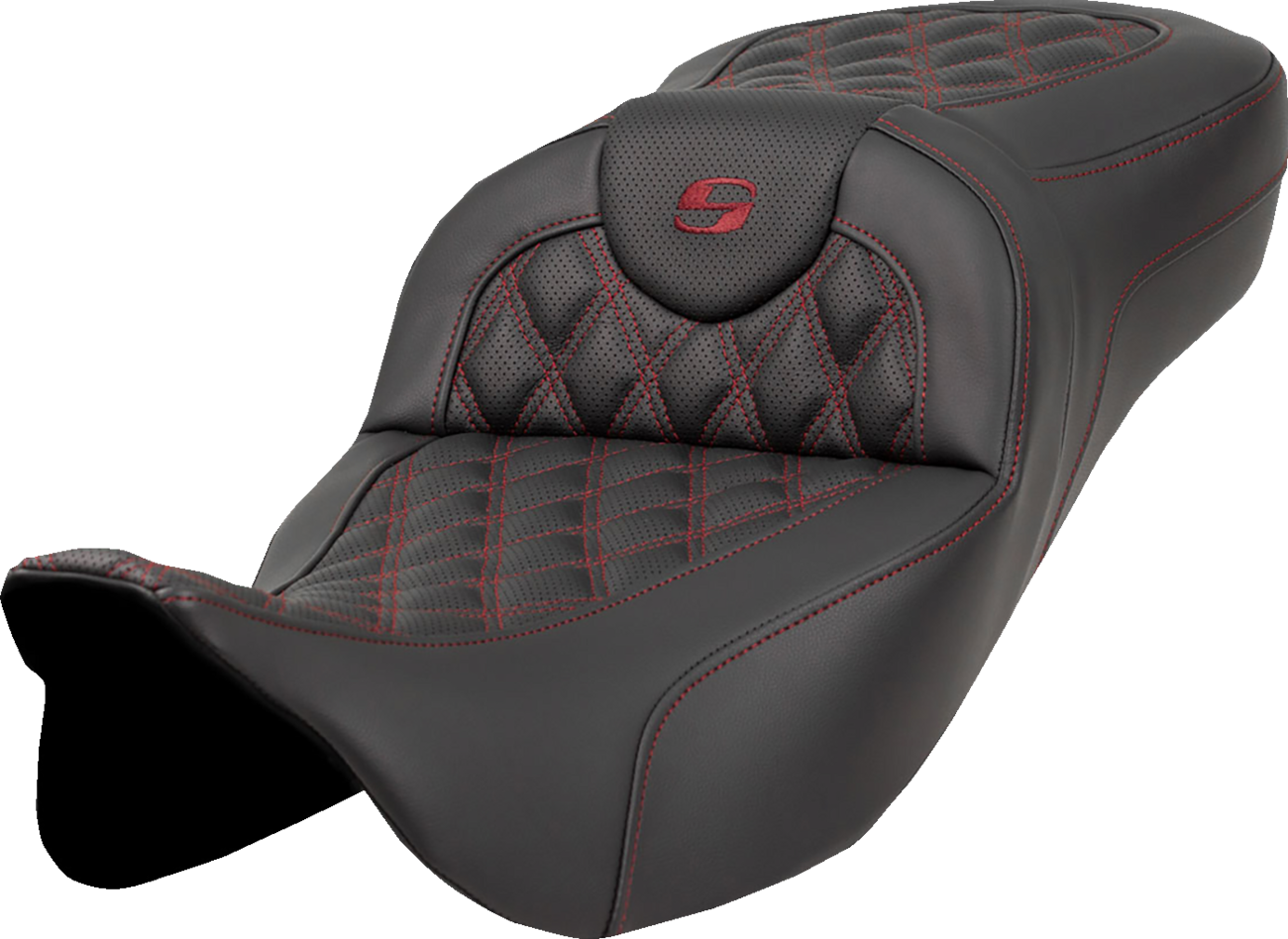 SADDLEMEN Extended Reach Roadsofa™ Seat - Lattice Stitch - Burgundy Stitch - without Backrest - FL '08-'24