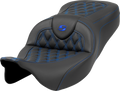 SADDLEMEN Roadsofa™ Seat - Lattice Stitch - Blue Stitch - without Backrest - FLH/FLT '08-'23