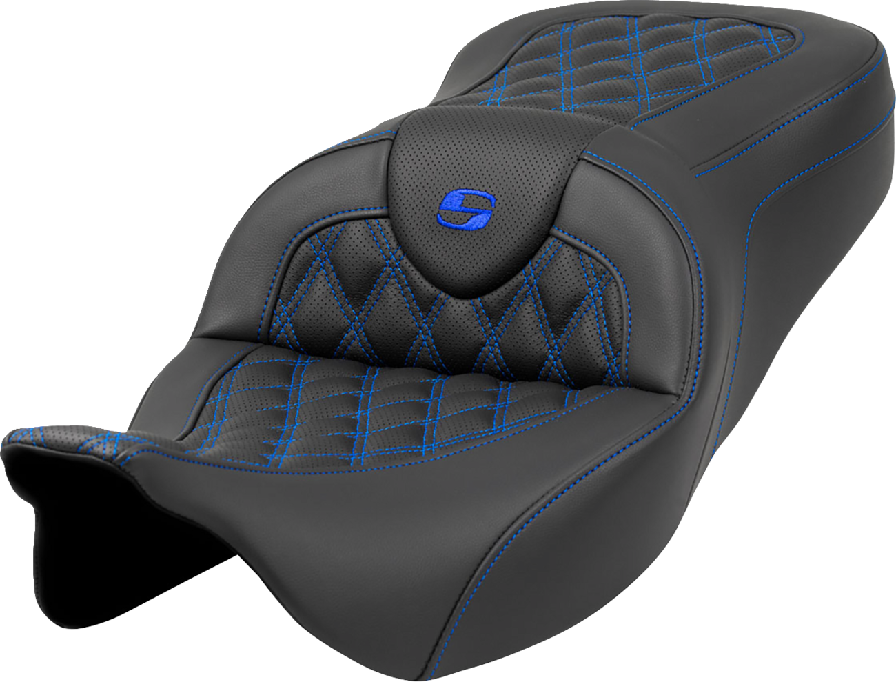 SADDLEMEN Roadsofa™ Seat - Lattice Stitch - Blue Stitch - without Backrest - FLH/FLT '08-'23