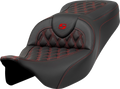 SADDLEMEN Roadsofa™ Seat - Lattice Stitch - Red Stitch - without Backrest - FLH/FLT '08-'23