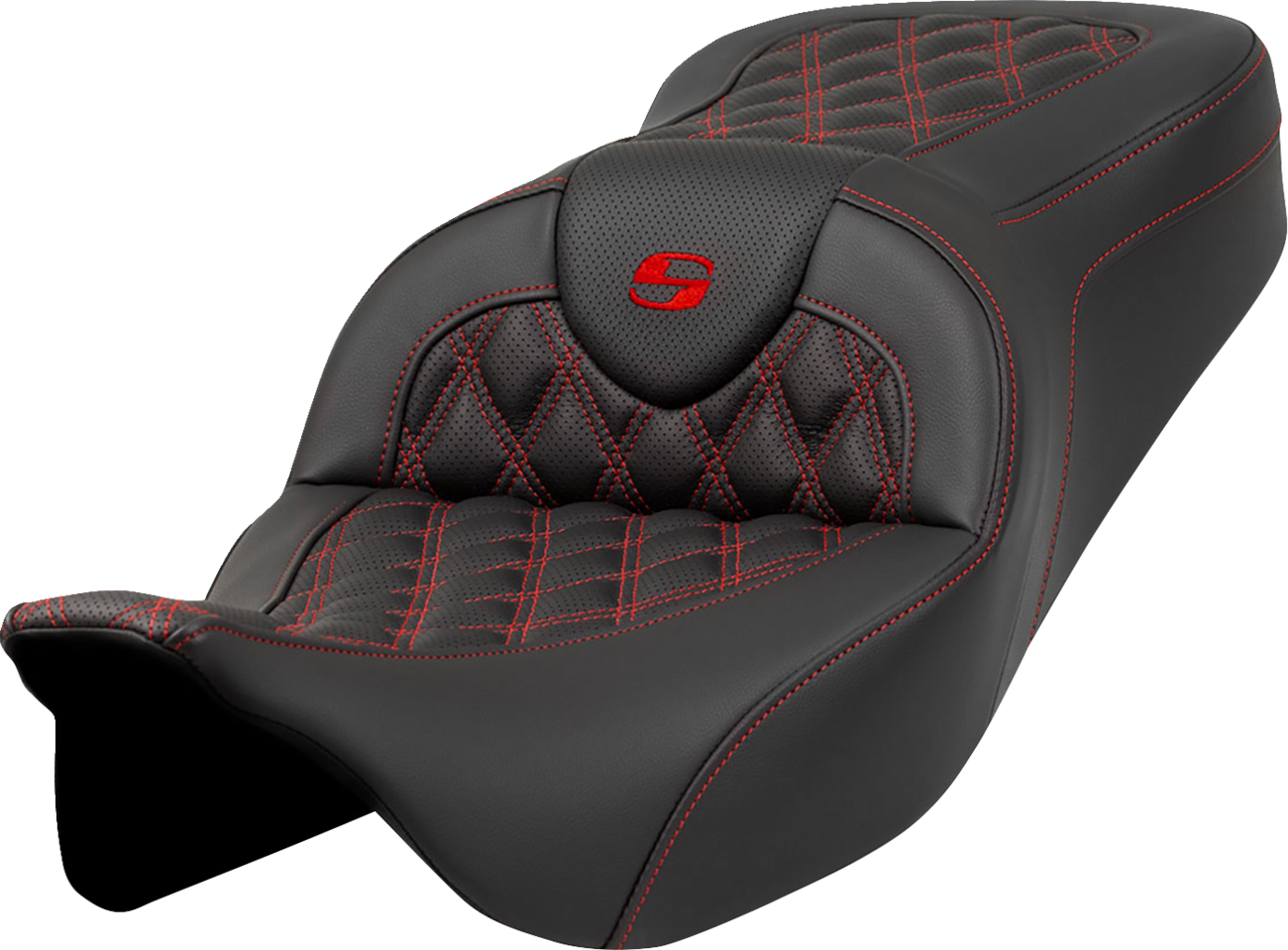 SADDLEMEN Roadsofa™ Seat - Lattice Stitch - Red Stitch - without Backrest - FLH/FLT '08-'23