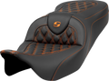 SADDLEMEN Roadsofa™ Seat - Lattice Stitch - Orange Stitch - without Backrest - FLH/FLT '08-'23