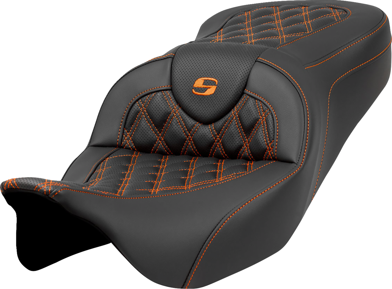 SADDLEMEN Roadsofa™ Seat - Lattice Stitch - Orange Stitch - without Backrest - FLH/FLT '08-'23