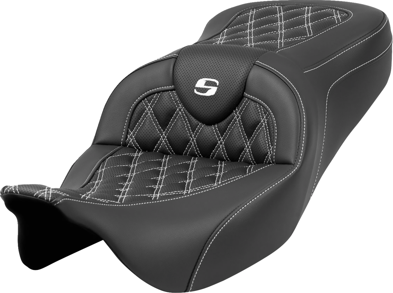 SADDLEMEN Roadsofa™ Seat - Lattice Stitch - White Stitch - without Backrest - FLH/FLT '08-'23