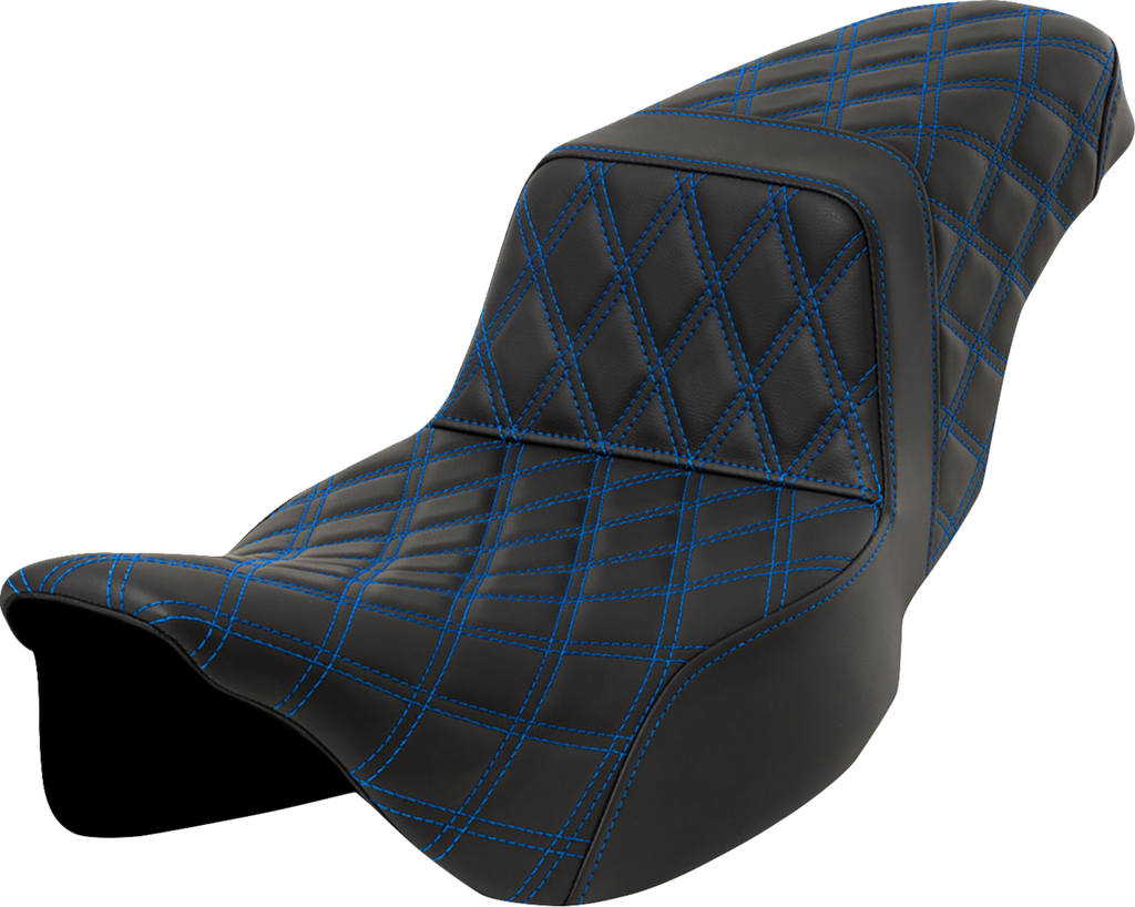SADDLEMEN Step-Up Seat - Lattice Stitch - Blue Stitch - Extended Reach - FLH/FLT '08-'23