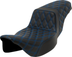 SADDLEMEN Step-Up Seat - Lattice Stitch - Blue Stitch - Extended Reach - FLH/FLT '08-'23