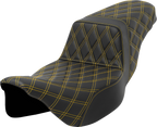 SADDLEMEN Step-Up Seat - Lattice Stitch - Gold Stitch - Extended Reach - FLH/FLT '08-'23