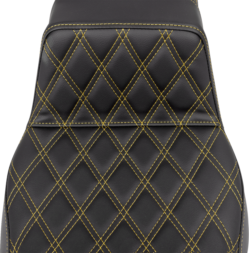 SADDLEMEN Step-Up Seat - Lattice Stitch - Gold Stitch - Extended Reach - FLH/FLT '08-'23