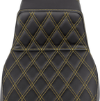 SADDLEMEN Step-Up Seat - Lattice Stitch - Gold Stitch - Extended Reach - FLH/FLT '08-'23