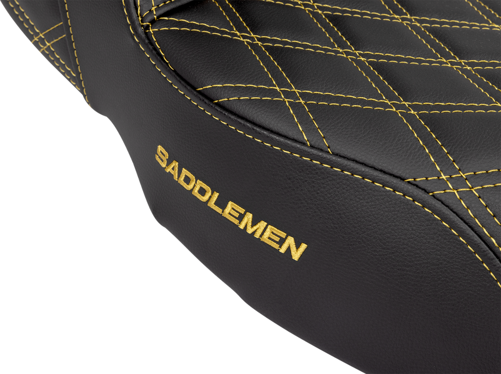 SADDLEMEN Step-Up Seat - Lattice Stitch - Gold Stitch - Extended Reach - FLH/FLT '08-'23