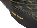 SADDLEMEN Step-Up Seat - Lattice Stitch - Gold Stitch - Extended Reach - FLH/FLT '08-'23
