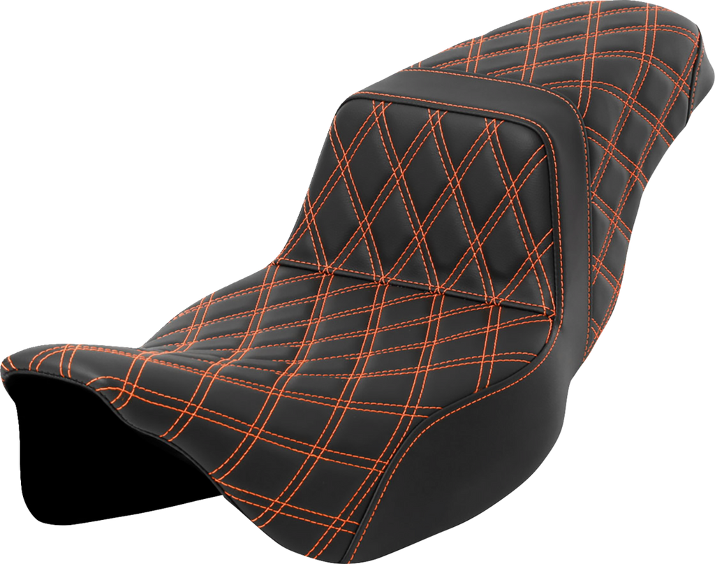 SADDLEMEN Step-Up Seat - Lattice Stitch - Orange Stitch - Extended Reach - FLH/FLT '08-'23