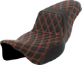 SADDLEMEN Step-Up Seat - Lattice Stitch - Orange Stitch - Extended Reach - FLH/FLT '08-'23
