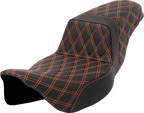 SADDLEMEN Step-Up Seat - Lattice Stitch - Orange Stitch - Extended Reach - FLH/FLT '08-'23