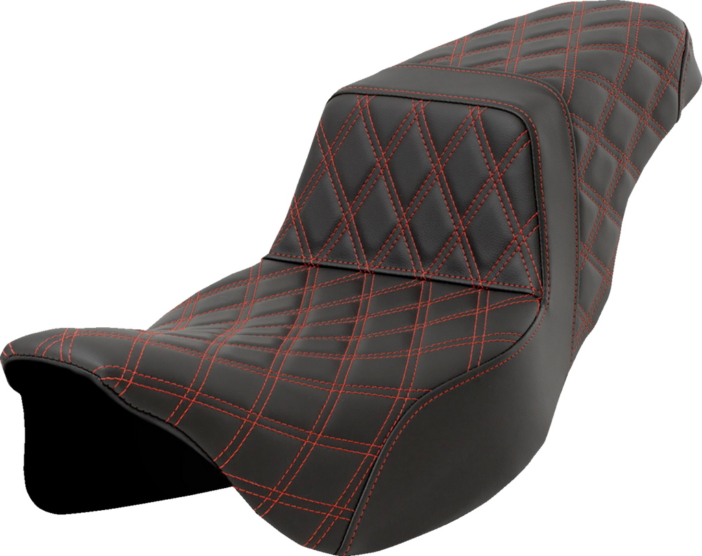 SADDLEMEN Step-Up Seat - Lattice Stitch - Red Stitch - Extended Reach - FLH/FLT '08-'23