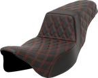 SADDLEMEN Step-Up Seat - Lattice Stitch - Red Stitch - Extended Reach - FLH/FLT '08-'23