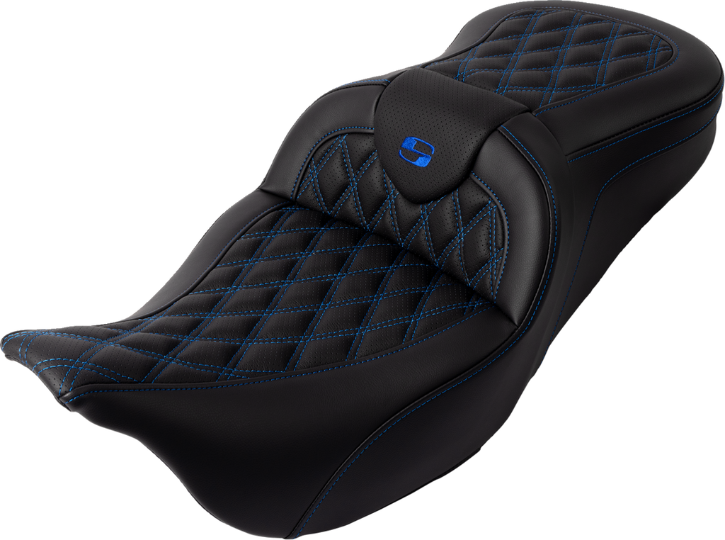 SADDLEMEN Roadsofa™ Seat - with Backrest - Blue Stitch - FL '08-'23