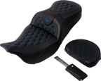SADDLEMEN Roadsofa™ Seat - with Backrest - Blue Stitch - FL '08-'23