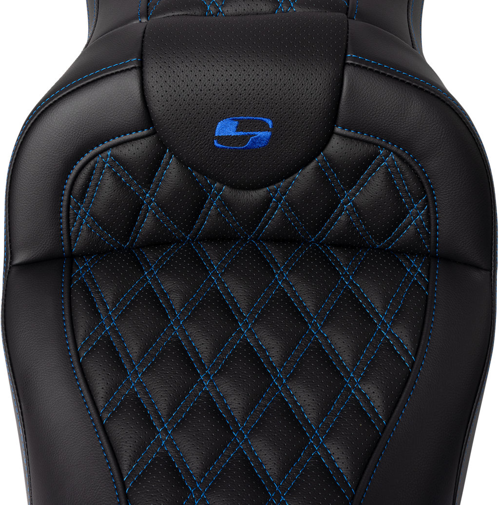 SADDLEMEN Roadsofa™ Seat - with Backrest - Blue Stitch - FL '08-'23