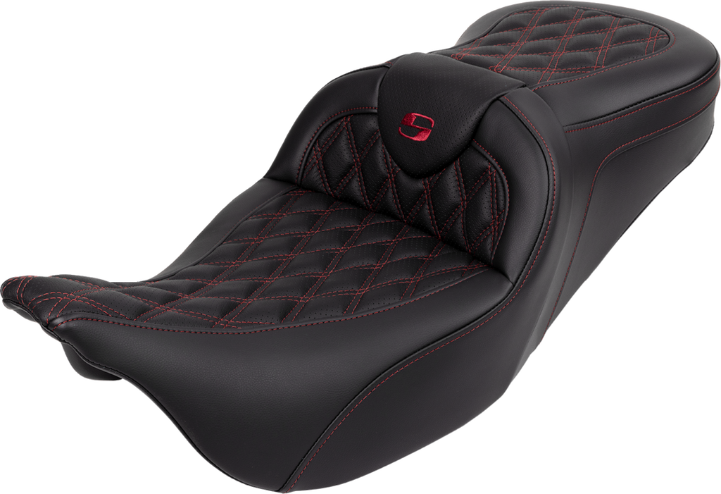 SADDLEMEN Roadsofa™ Seat - with Backrest - Wine Berry Stitch - FL '08-'23
