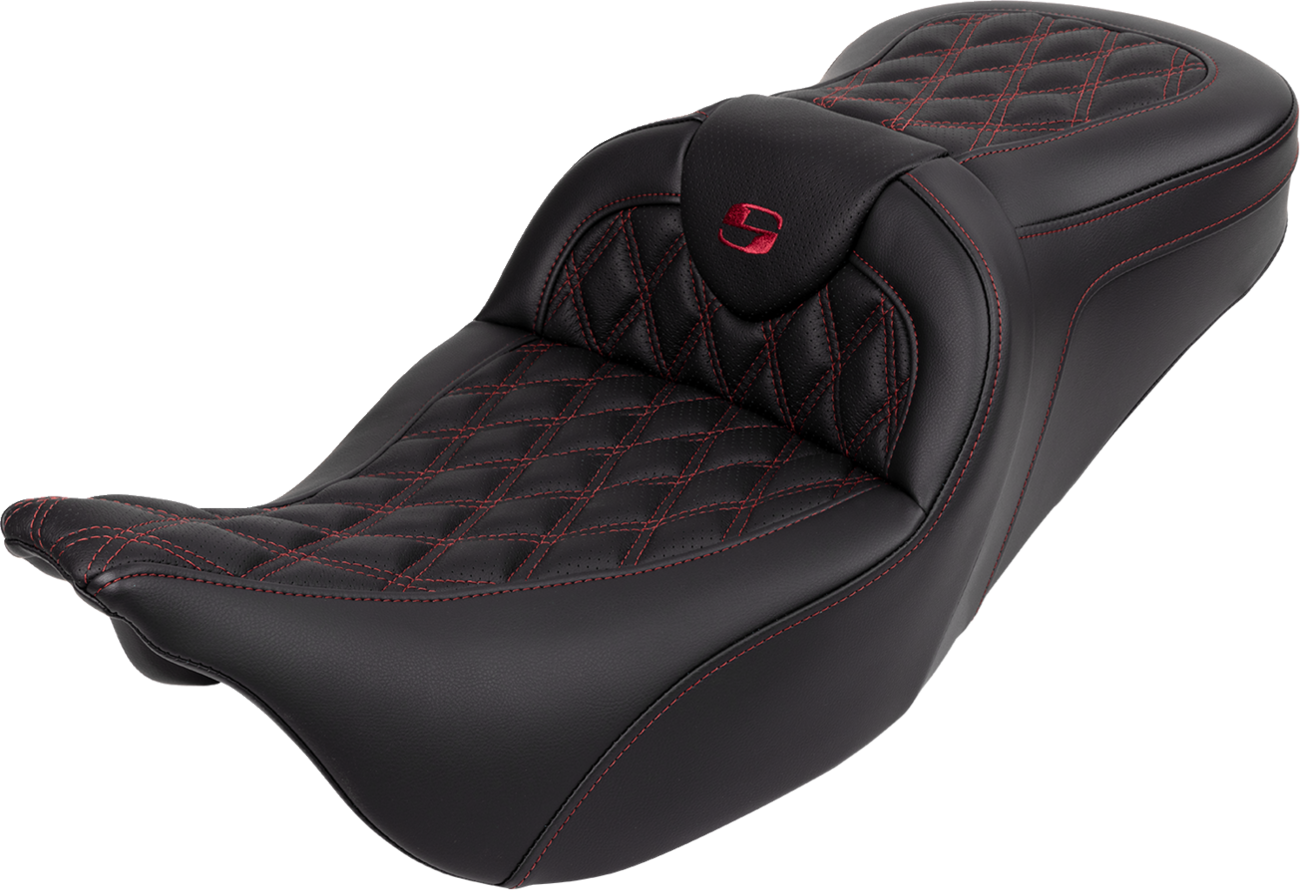 SADDLEMEN Roadsofa™ Seat - with Backrest - Wine Berry Stitch - FL '08-'23