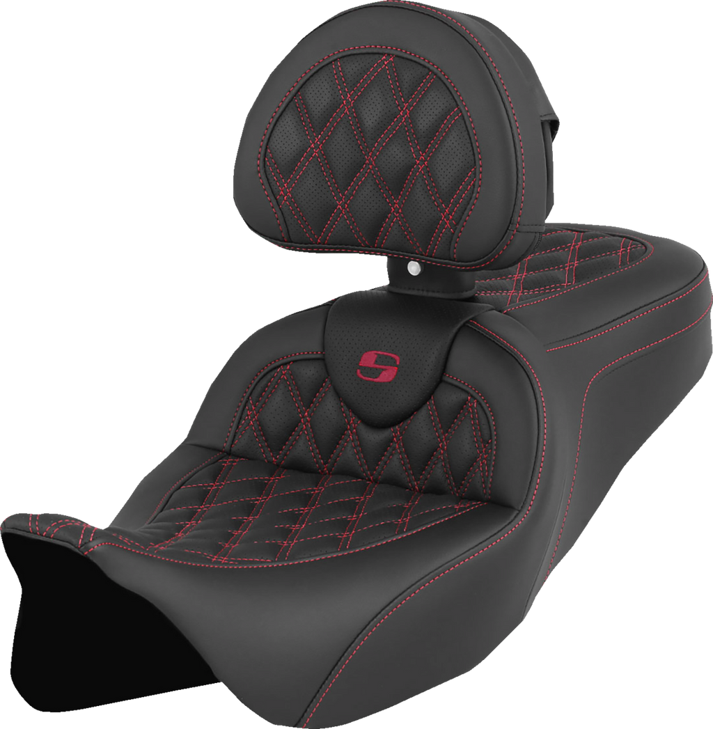 SADDLEMEN Roadsofa™ Seat - with Backrest - Wine Berry Stitch - FL '08-'23
