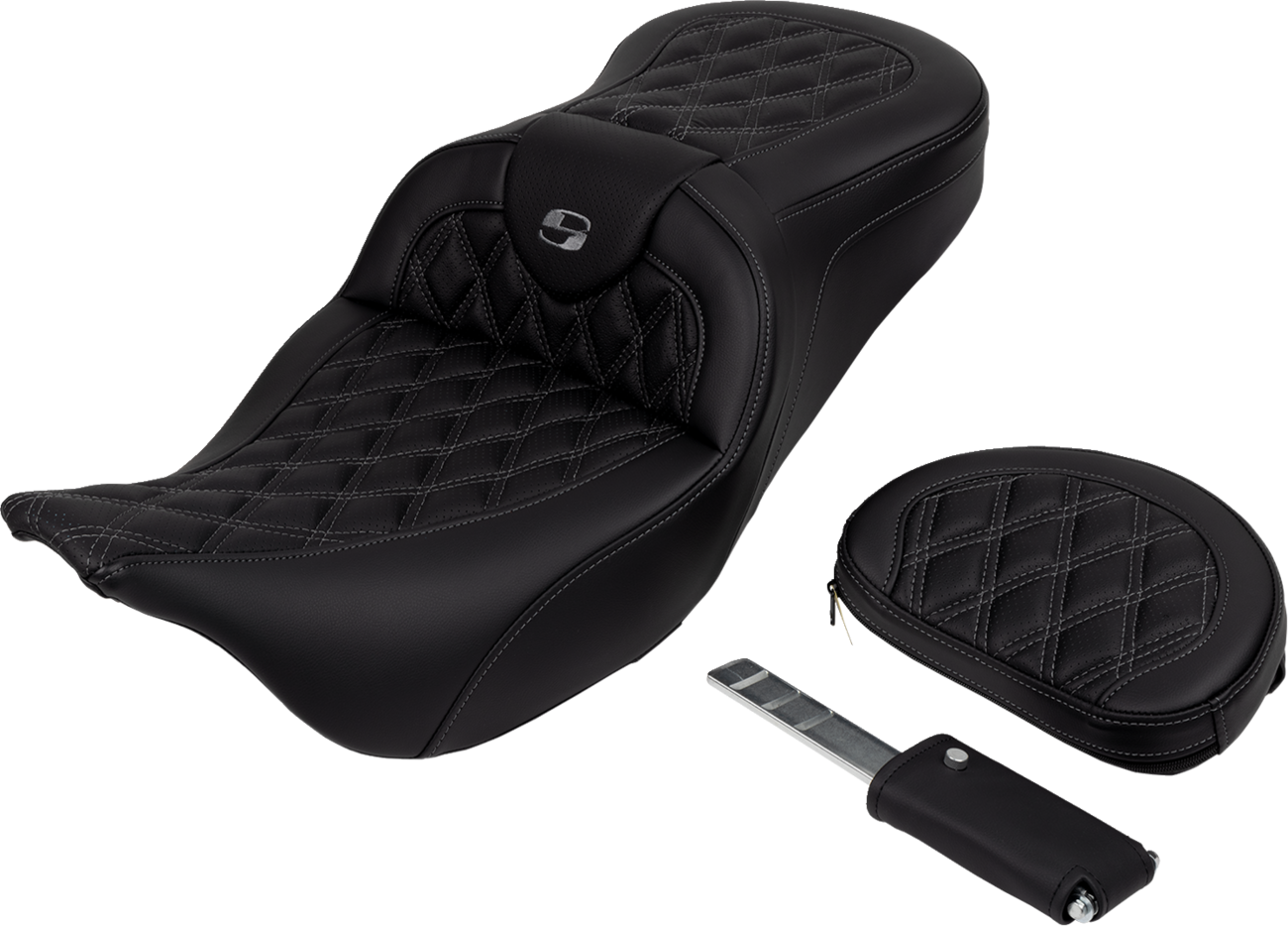 SADDLEMEN Roadsofa™ Seat - with Backrest - Dark Gray Stitch - FL '08-'23