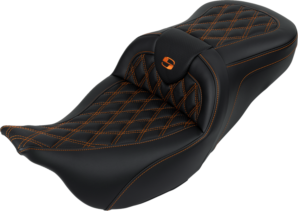 SADDLEMEN Roadsofa™ Seat - with Backrest - Orange Stitch - FL '08-'23