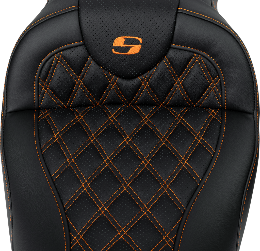 SADDLEMEN Roadsofa™ Seat - with Backrest - Orange Stitch - FL '08-'23