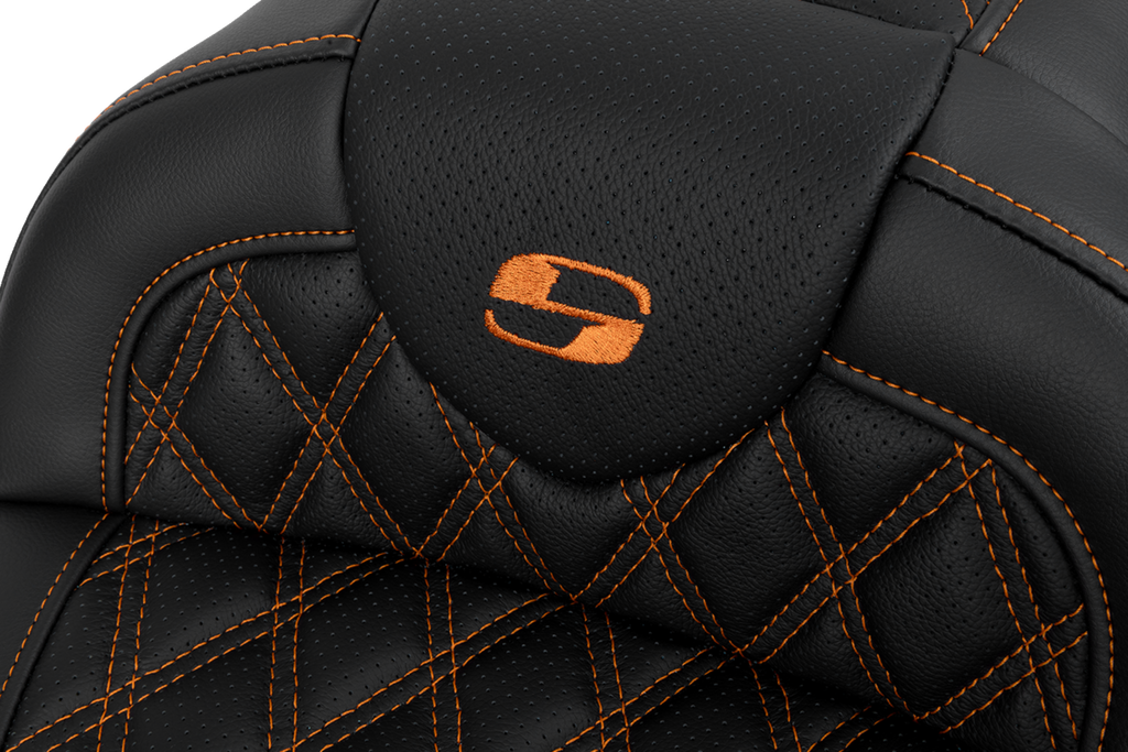 SADDLEMEN Roadsofa™ Seat - with Backrest - Orange Stitch - FL '08-'23