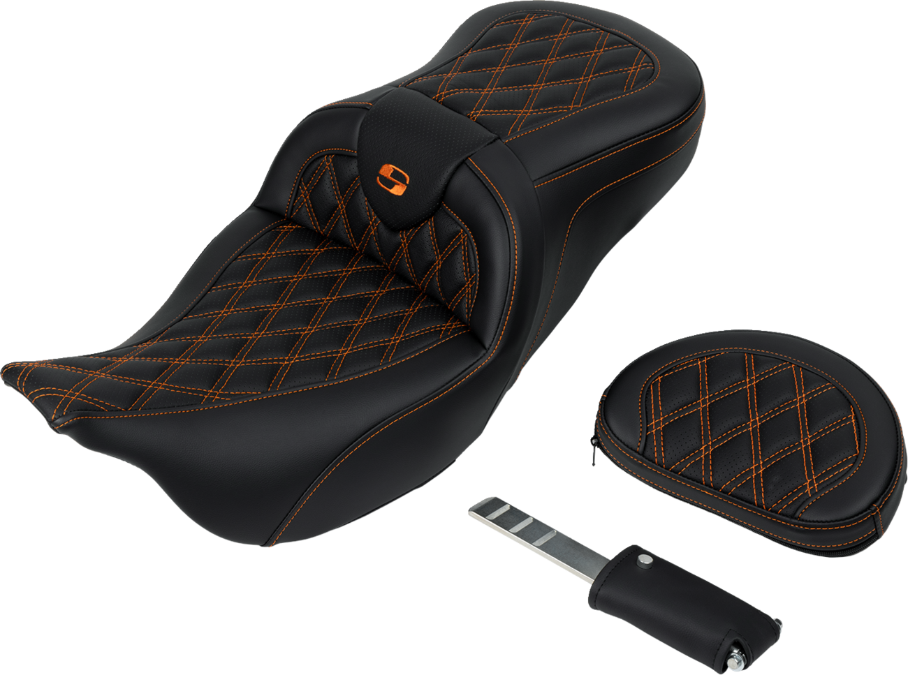 SADDLEMEN Roadsofa™ Seat - with Backrest - Orange Stitch - FL '08-'23