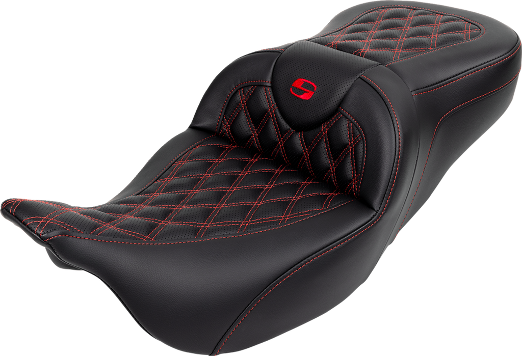 SADDLEMEN Roadsofa™ Seat - with Backrest - Red Stitch - FL '08-'23