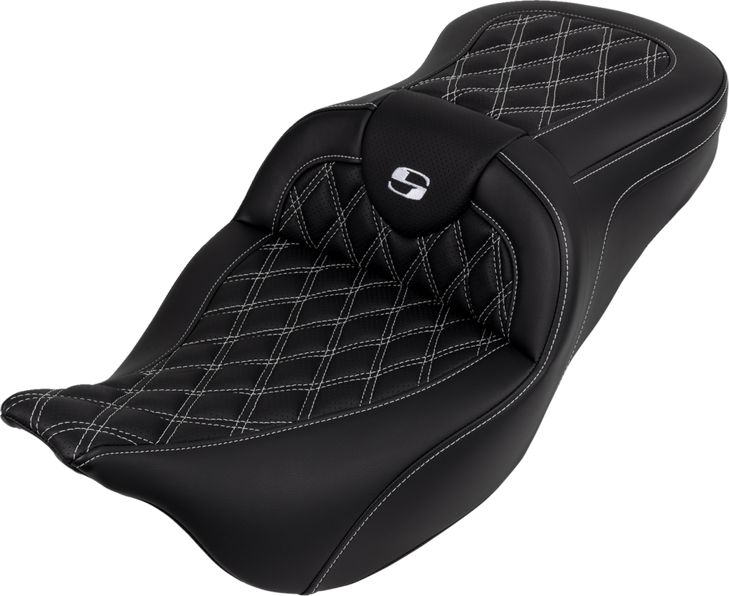 SADDLEMEN Roadsofa™ Seat - with Backrest - White Stitch - FL '08-'23